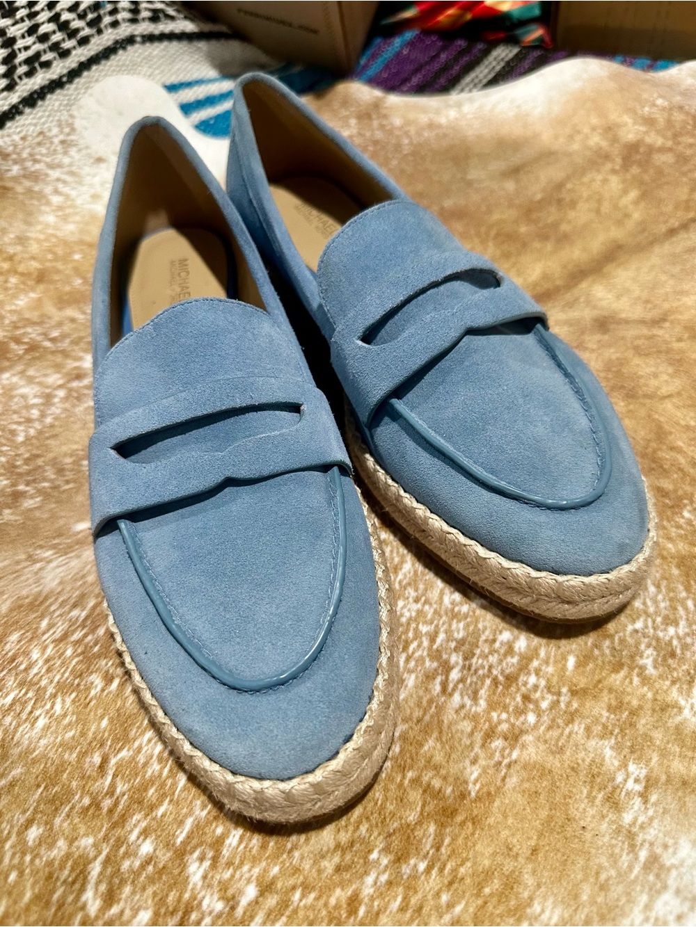 Michael Kors Light Blue Suede Espadrille Penny Loafers - Women